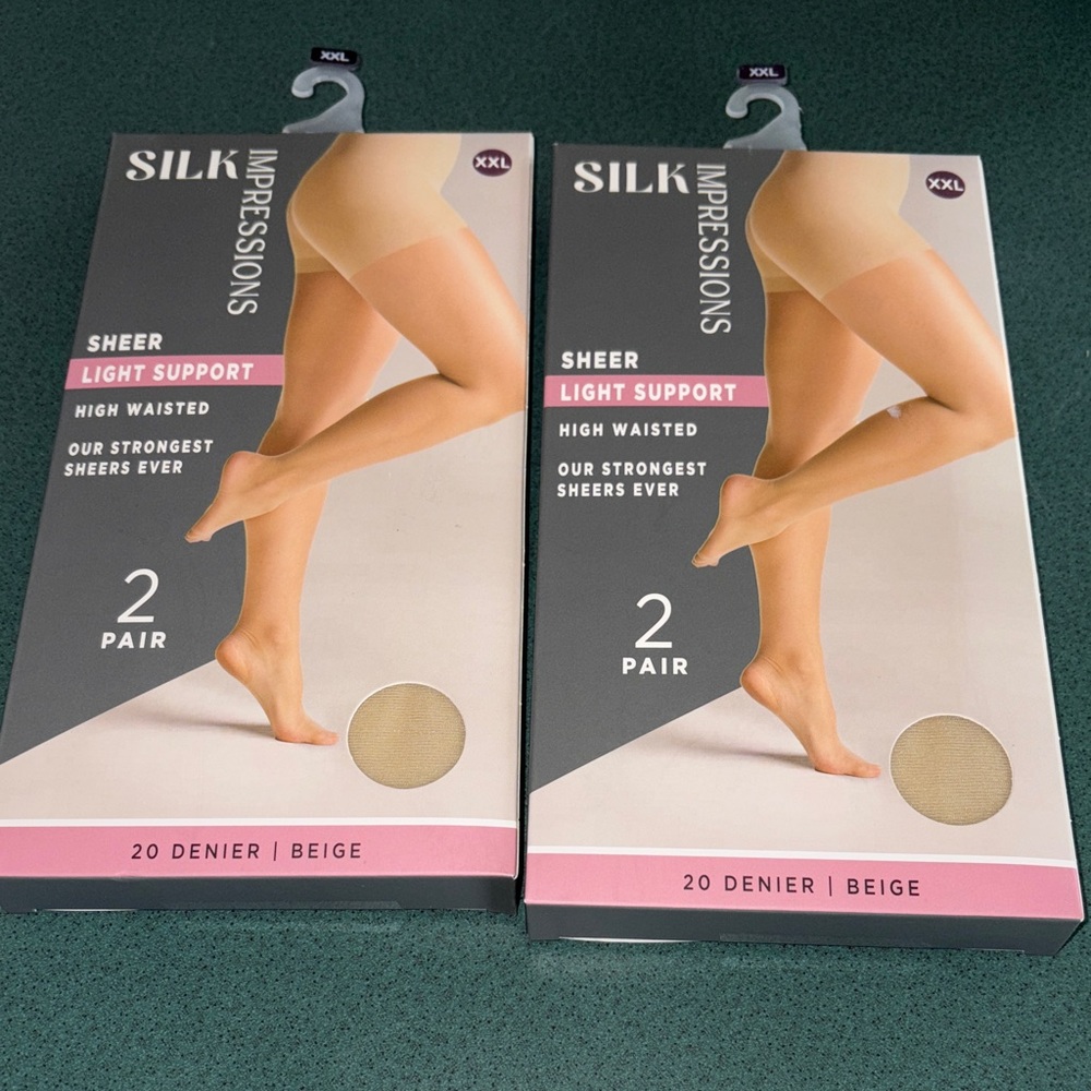 NEW 2 lot silk Impressions Beige Sheer Light Support Tights hosiery 20 denier